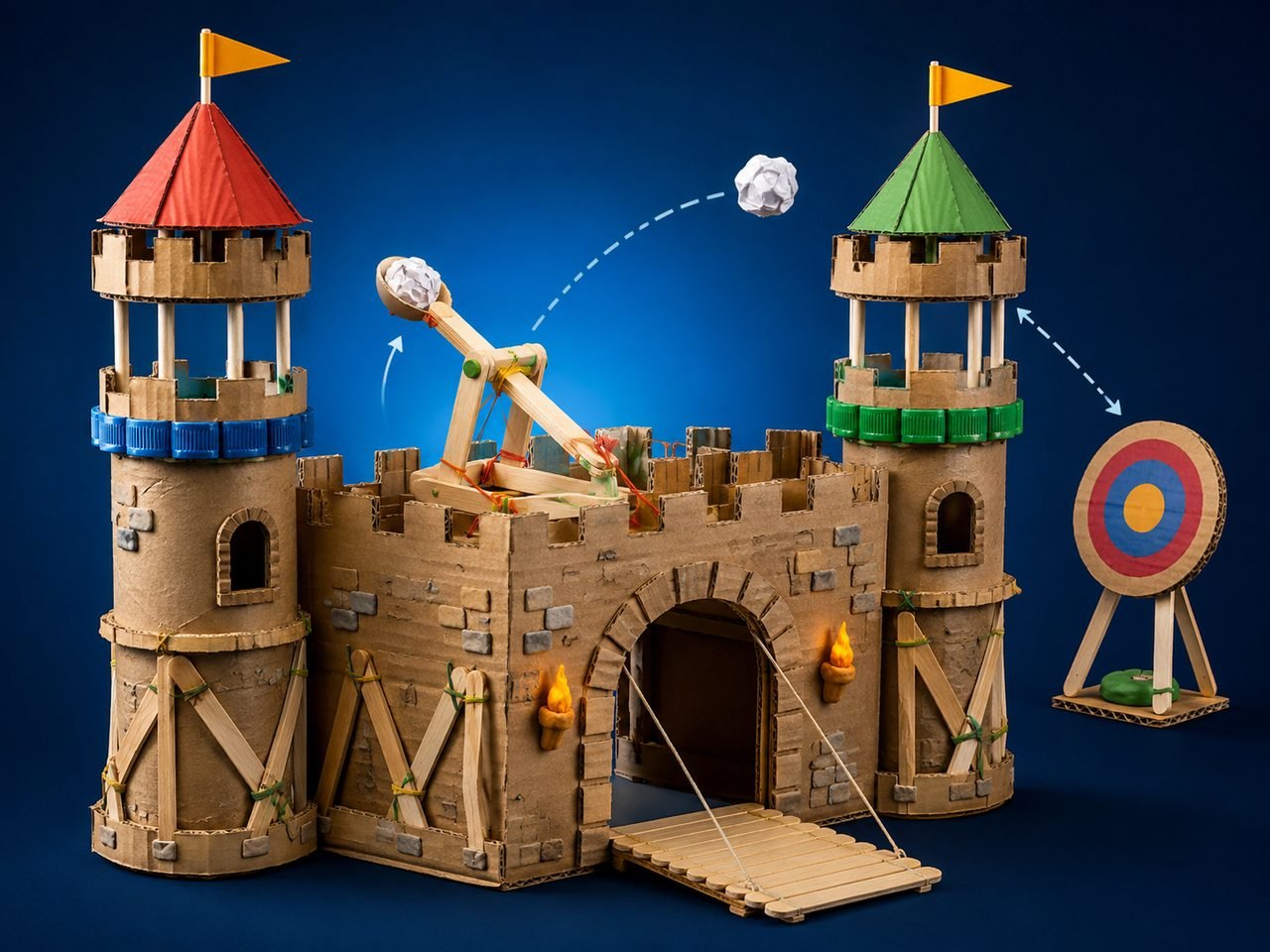 Castelo com catapulta na muralha